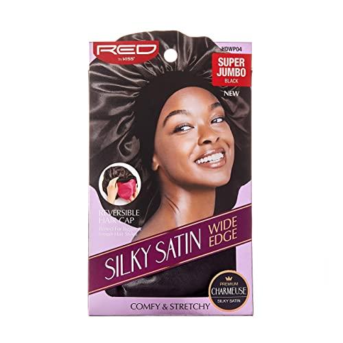 Red by Kiss Red by Kiss Reversible Silky Satin Hair Cap Hair Bonnet with Wide Edge Double Wear Cap, Super Jumbo (Black)