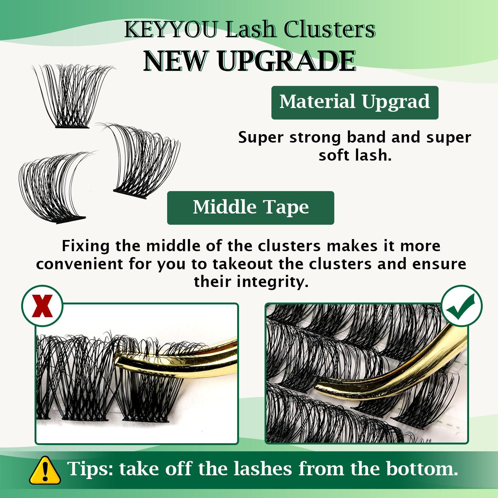 KEYYOU Lash Clusters 96pcs Individual Lashes Y11 D Curl 14mm Cluster Lashes KEYYOU Volume Wispy Lash Extension Soft&Comfortable Easy DIY at Home(Y11 D-14mm)