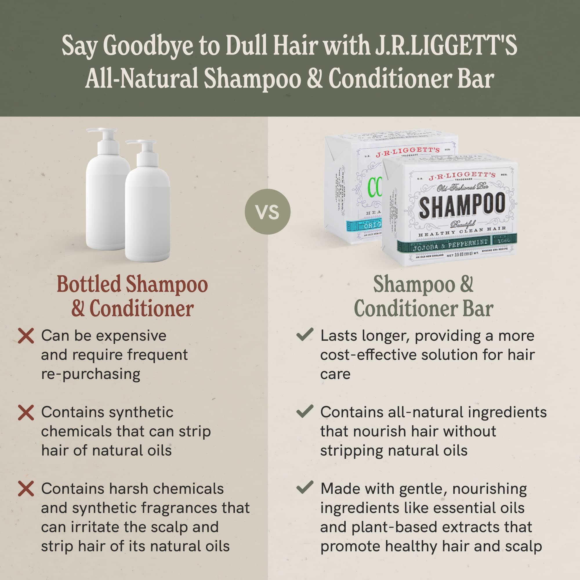 J·R·LIGGETT'S J.R.LIGGET\'S Jojoba & Peppermint Formula Conditioner Bar + Two Shampoo Bars, All-Natural for Hair Clean, Soft, Tangle-Free, 8.75 Ounce, Hair Care, 3.5 ounces each