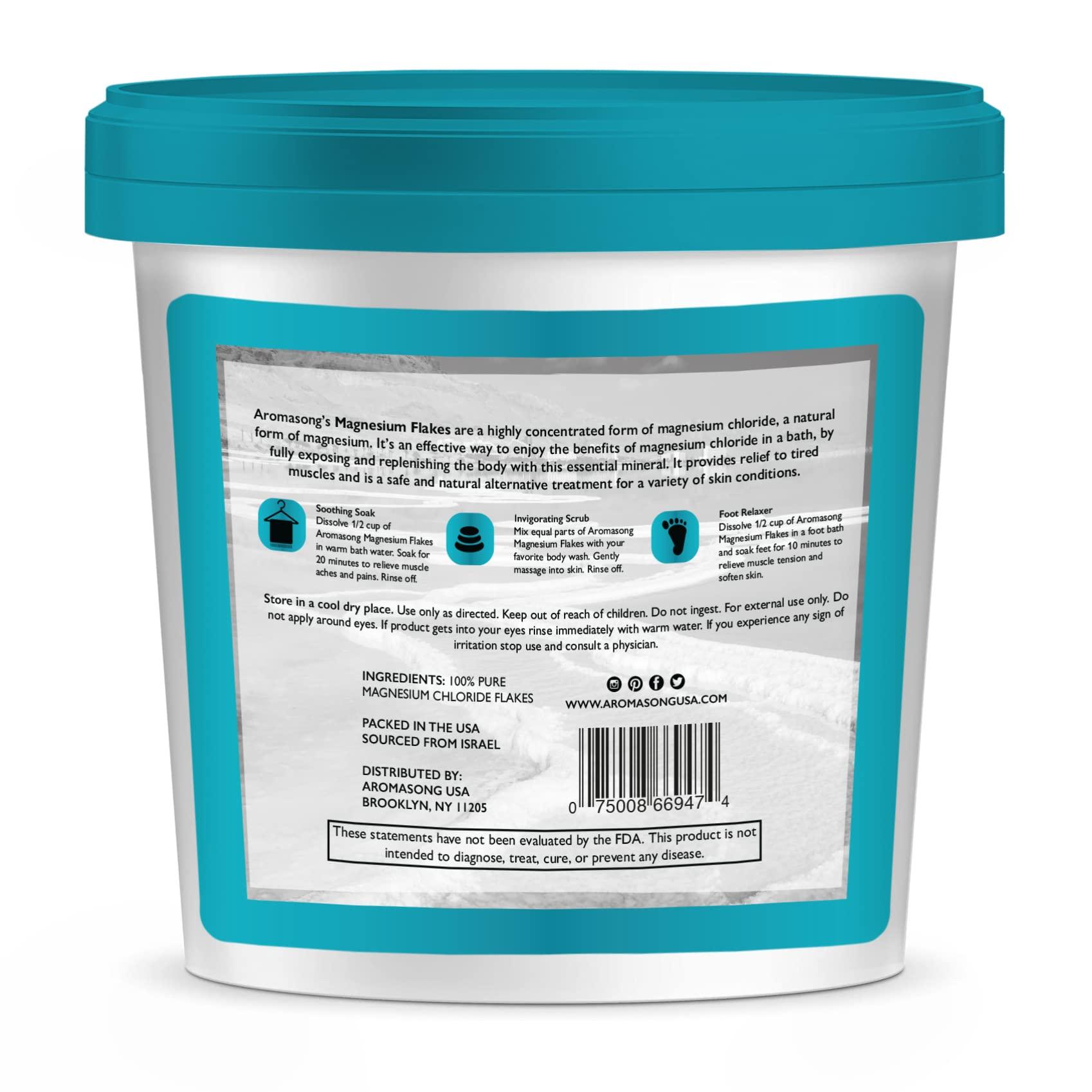 Aromasong Aromasong Raw Dead Sea Magnesium Flakes for Bath - 4 LB Bulk Bath Salt in Reusable Bucket