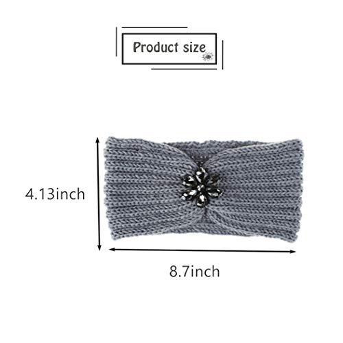 Blufly Blufly Cable Knitted Applique Headband Ear Warmer Crystal Flower Acrylic Fibres Hair Wraps Criss Cross Hairband Crochet Gatsby Turban Winter Head Wraps Head Warmer for Women and Girls (Pack of 3)