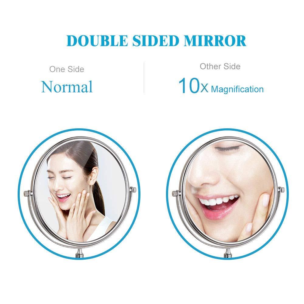QQAMOGNNK QQAMOGNNK 8 Inch Double Sided Standing Makeup Mirrors, Magnification & Regular Professional 360 Rotating Brass Vanity Cosmetic Mirrors,Chrome,10X