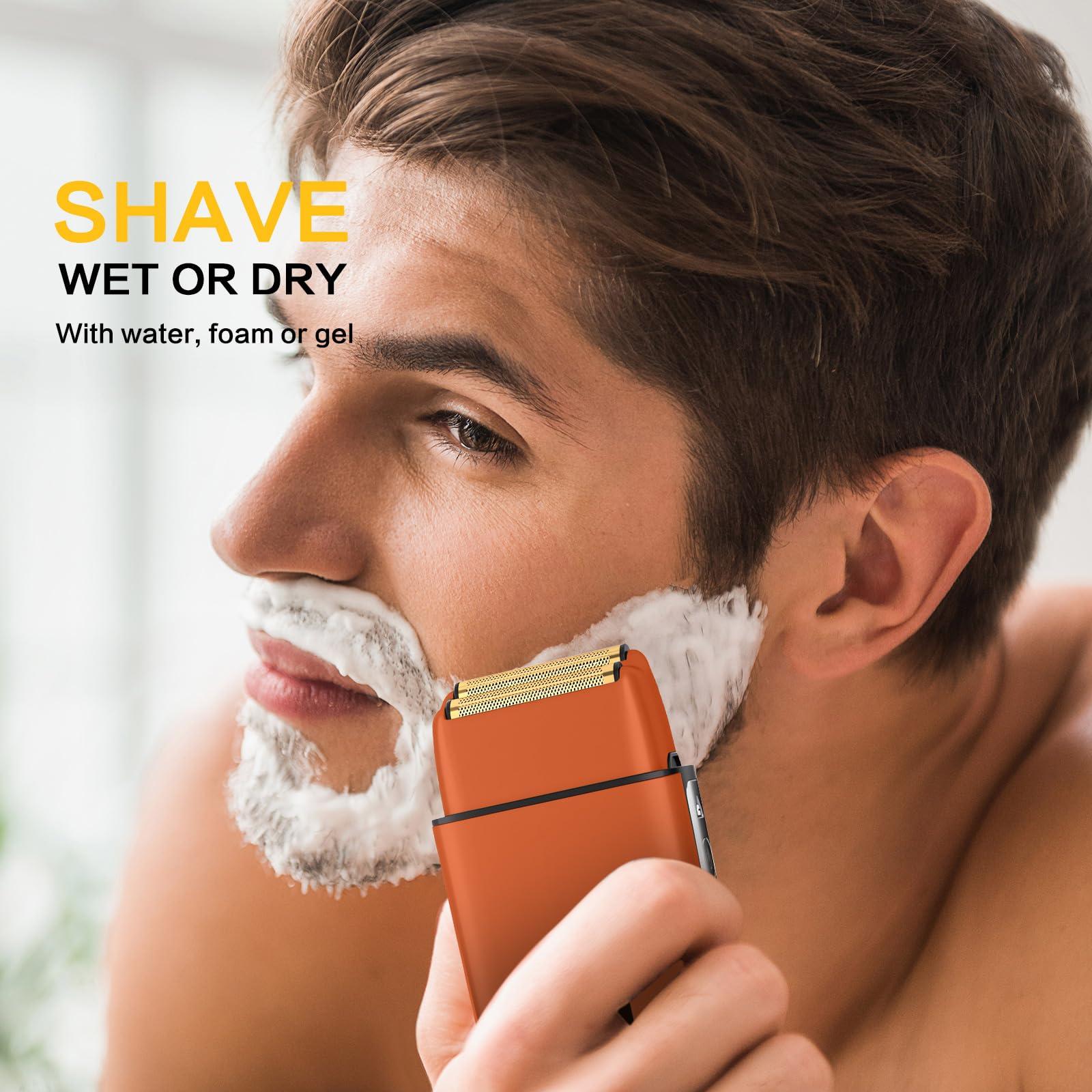 FACISACO Electric Razor, Electric Razor for Men Face, Electric Shavers for Men, Foil Shaver 3 Adjustable Speeds Rechargeable Waterproof Close Shave Trimmer with LED Display for Face/Beard/Head Shavers (Orange)