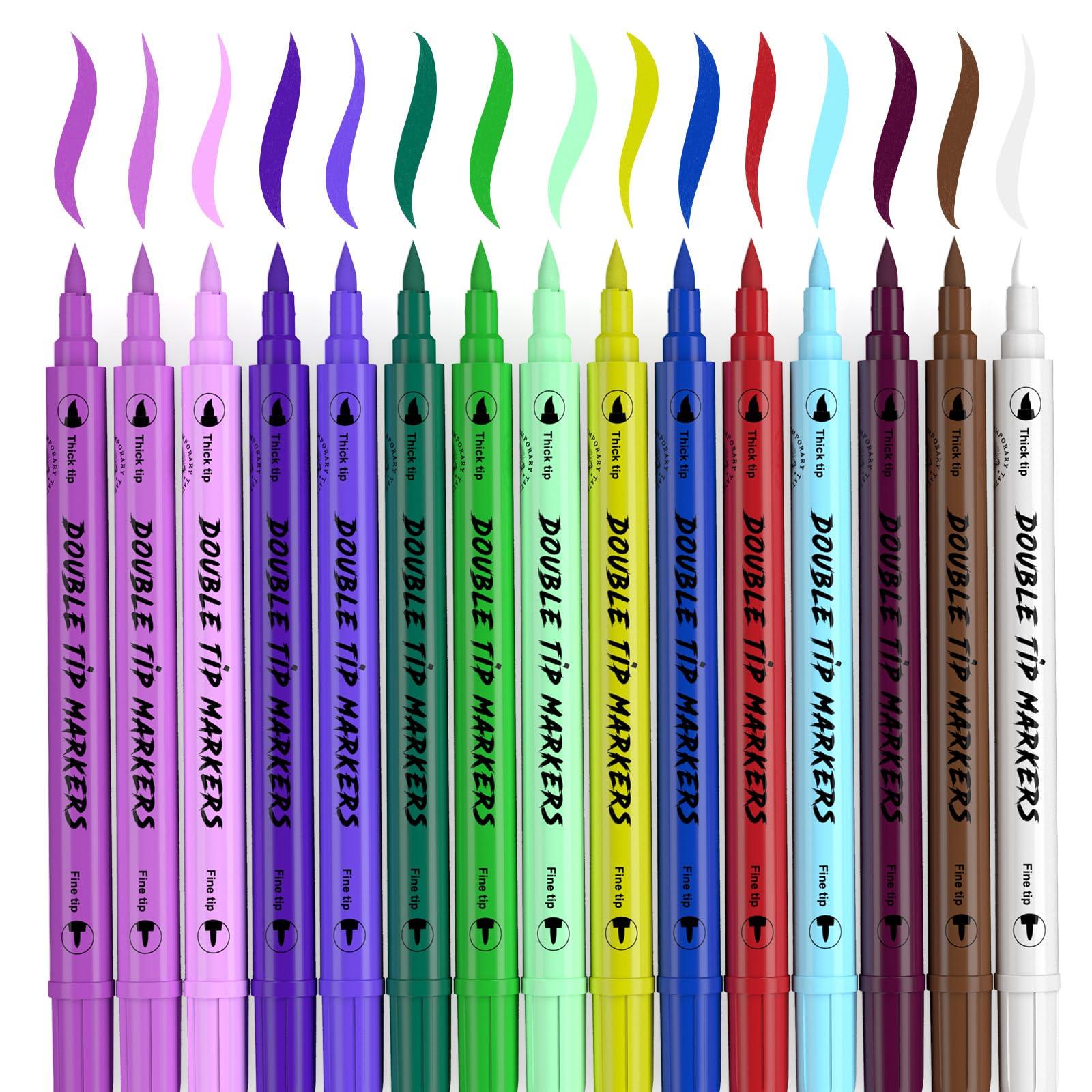 PFARRER PFARRER Temporary Tattoo Markers for Skin, 15 Body Markers + 56 Large Tattoo Stencils & 2 sheets Glow Stickers for Kids and Adults, Dual-End Tattoo Pens with Bold and Fine Lines safty inkZYH2310001KIT