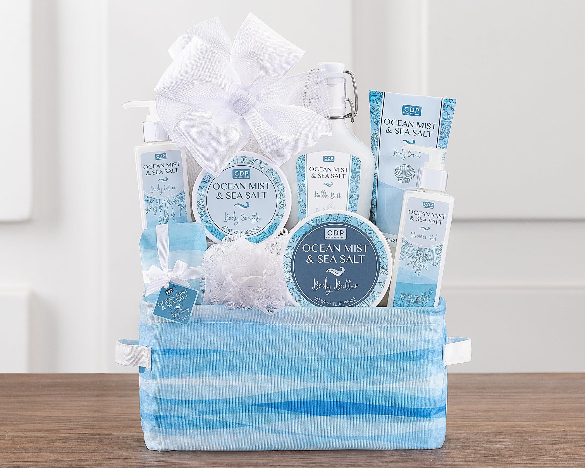 Wine Country Gift Baskets Spa Gift Basket For Women - Beach Day Escape Spa Collection Gift For Her Men Spa Gift Baskets Bath & Body Gift Set Lovely Lined Basket Slippers and more by Wine Country Gift Baskets