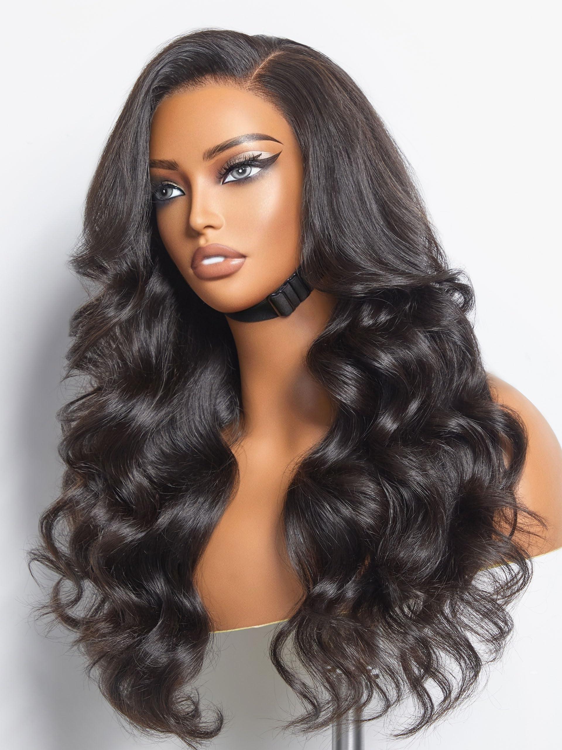 LUVME HAIR LUVME HAIR 18\'\' Loose Body Wave Lace Front Wigs Human Hair 13x4 Pre Cut Lace Glueless Human Hair Wig Pre Plucked Long Black Body Wave Wig 180 Density