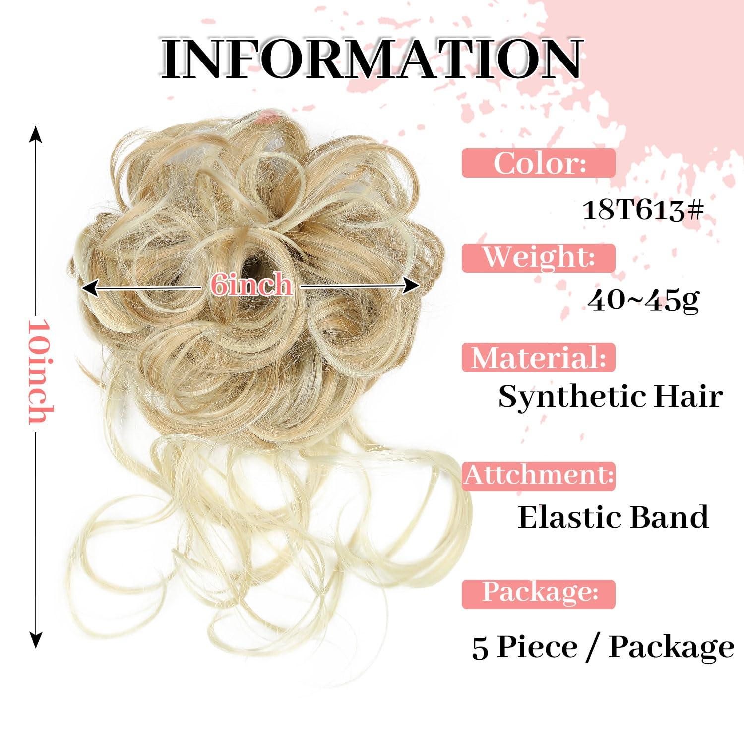 Elvirgel Elvirgel 5 PCS Messy Bun Hair Piece for Women Scrunchies Ponytail Extension with Elastic Rubber Band Hair Pieces for Updos Fake Hair Buns Hair Piece Accessories Set for Women(24H612#)