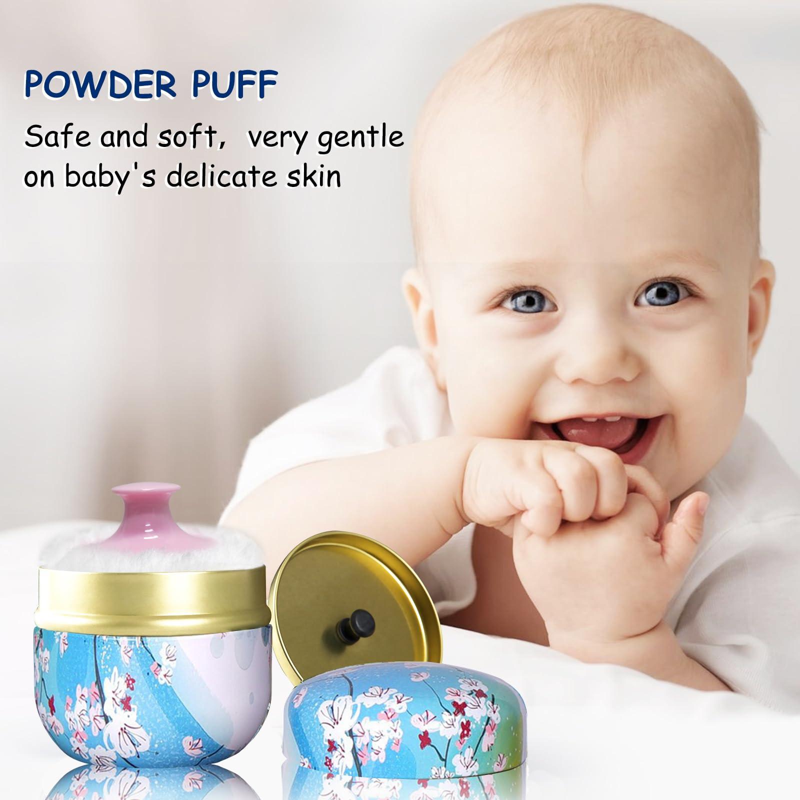 Qopoto Qopoto Body Powder Puff and Container for Dusting Powder, Baby Women Powder Puff and Powder Case for Bath and Travel (Plum Blossom)