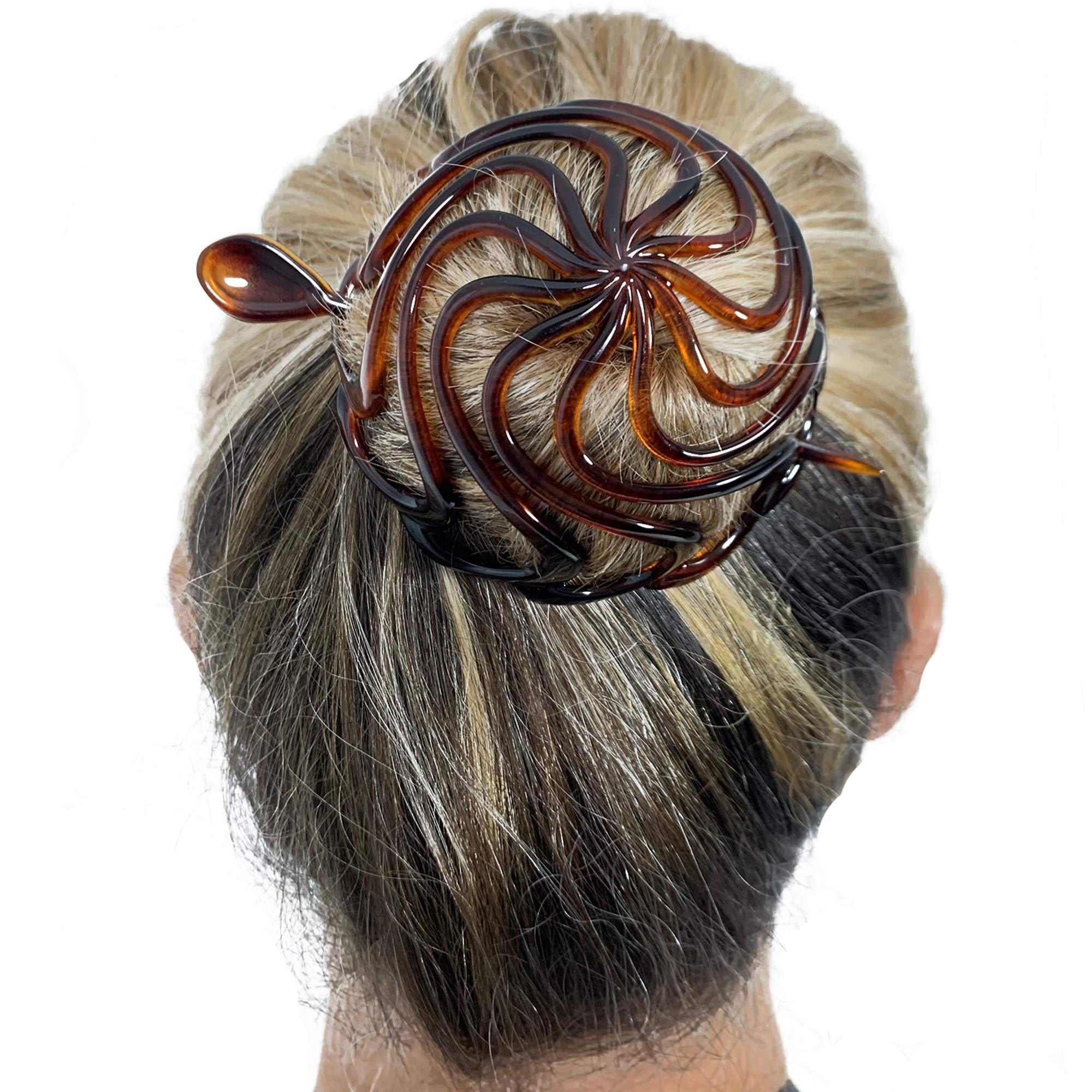 Camila Camila Paris CP16 French Hair Bun Clip Maker Cover Cap Holder, Tortoise Shell, Round Dome Bun Hair Clip for Women Hair Updo, Styling Hair Bun Accessories for Women, No Slip and Durable, Made in France