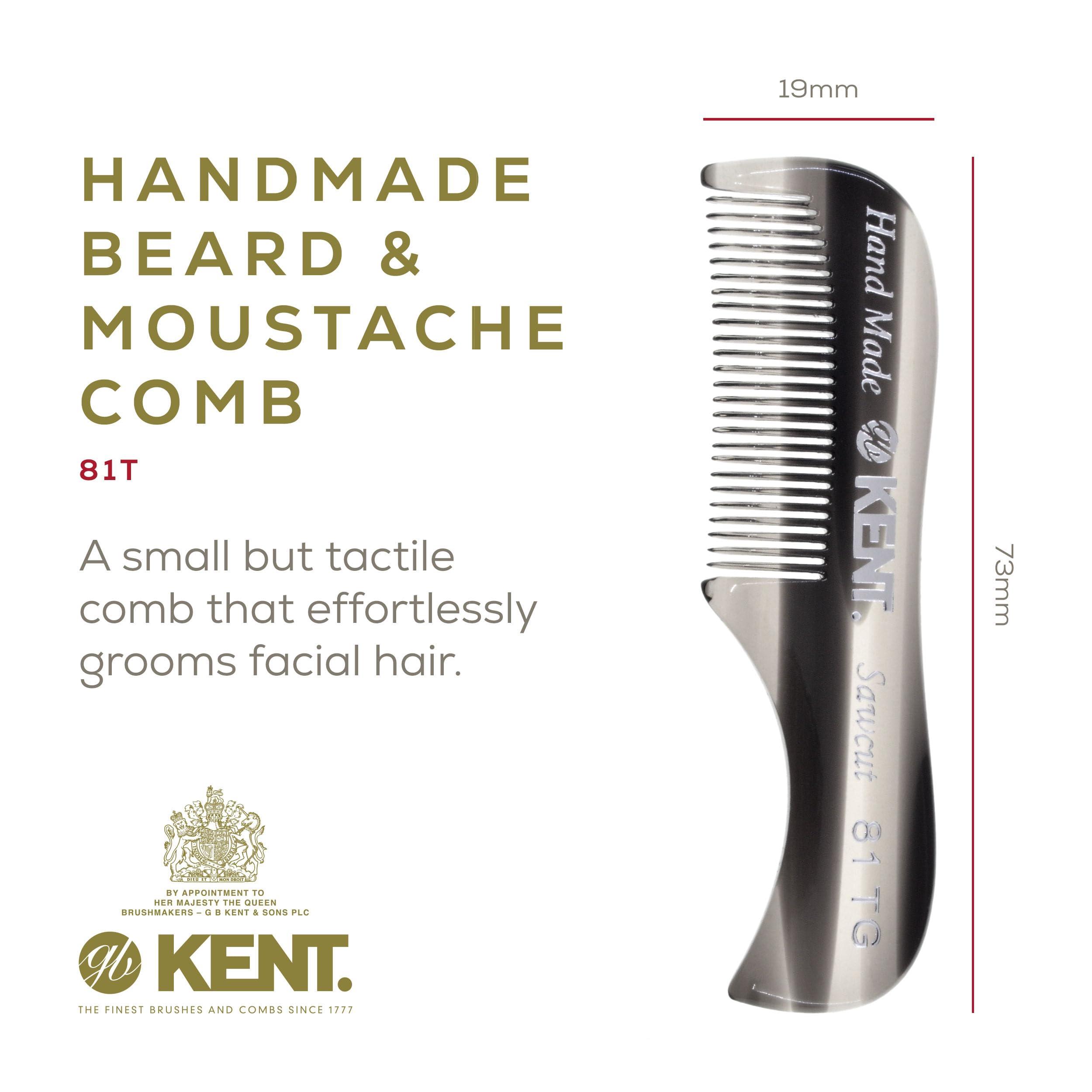 KENT Kent 20T Handmade Graphite Folding Comb + 81T Pocket Comb for Beard and Mustache Grooming - Beard Growth Comb and Straightener for Men