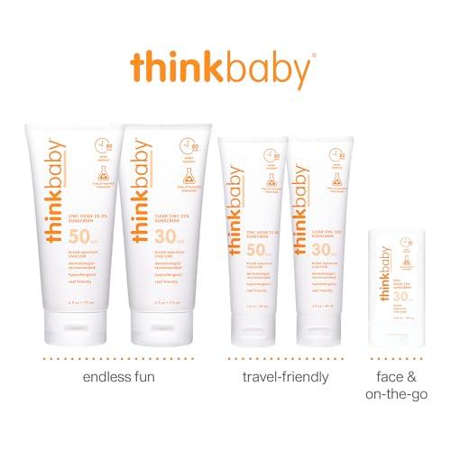 THINK Thinkbaby SPF 30 Sunscreen Stick  Safe, Natural, Water Resistant Sun Cream for Babies, Kids & Adults  Mineral UVA/UVB Sun Protection  Reef Friendly Travel Stick, 0.64oz