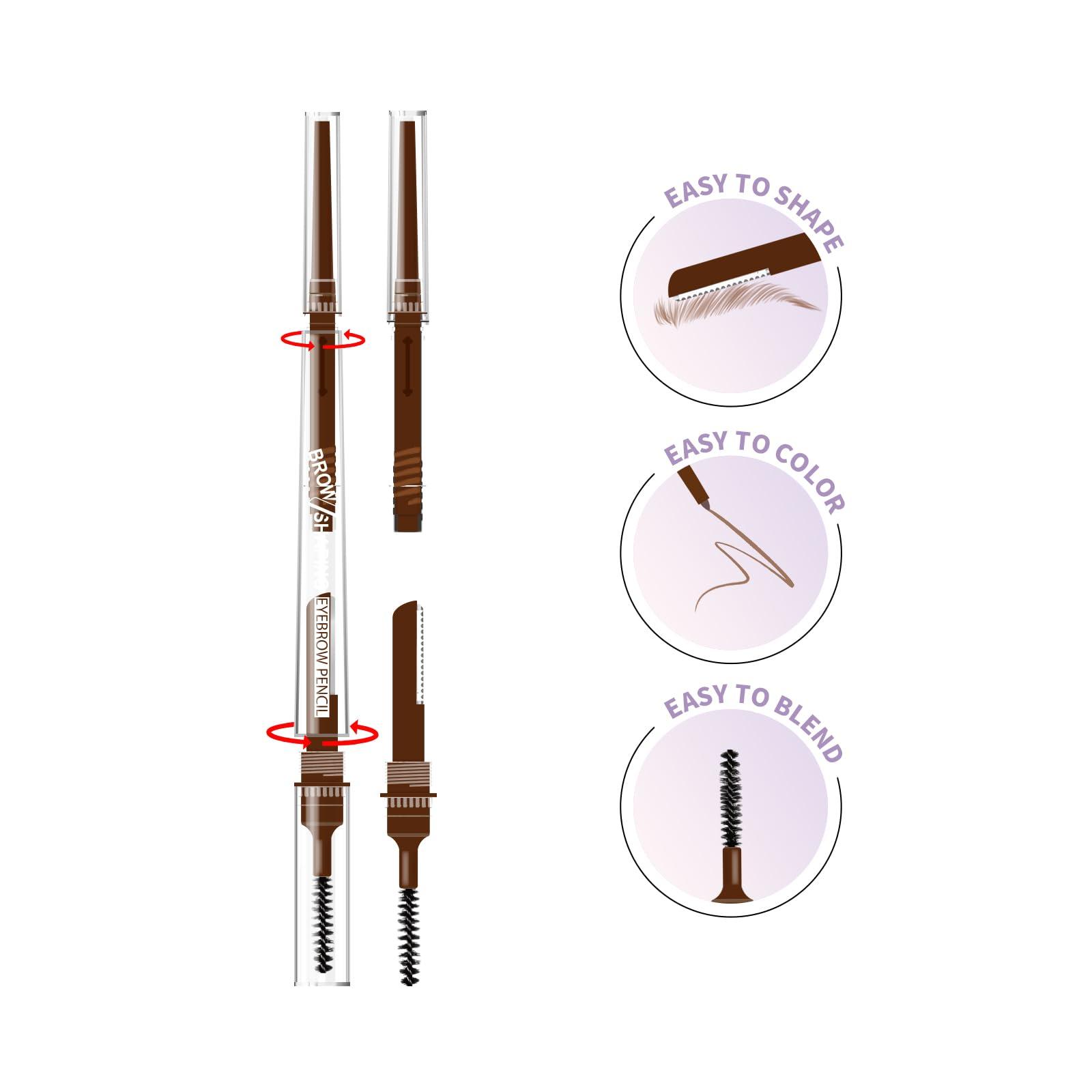 Music Flower Music Flower Eyebrow Pencil,Portable 3 in 1 Eyebrow Shaping Enhancing Kit with Brow Trimmer & Brow Brush + Replaceable Brow Refills (Light Brown)