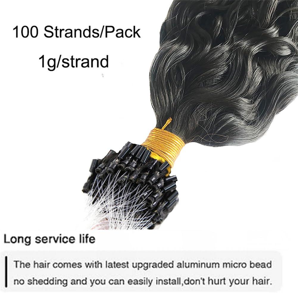 Kiss darling LASHES Natural Wave Microlink Hair Extensions Human Hair Off Black Micro Loop Hair Extensions Real Human Hair Natural Wavy Curly Micro Links Hair Extensions 100 Strands 100g 18\"inch