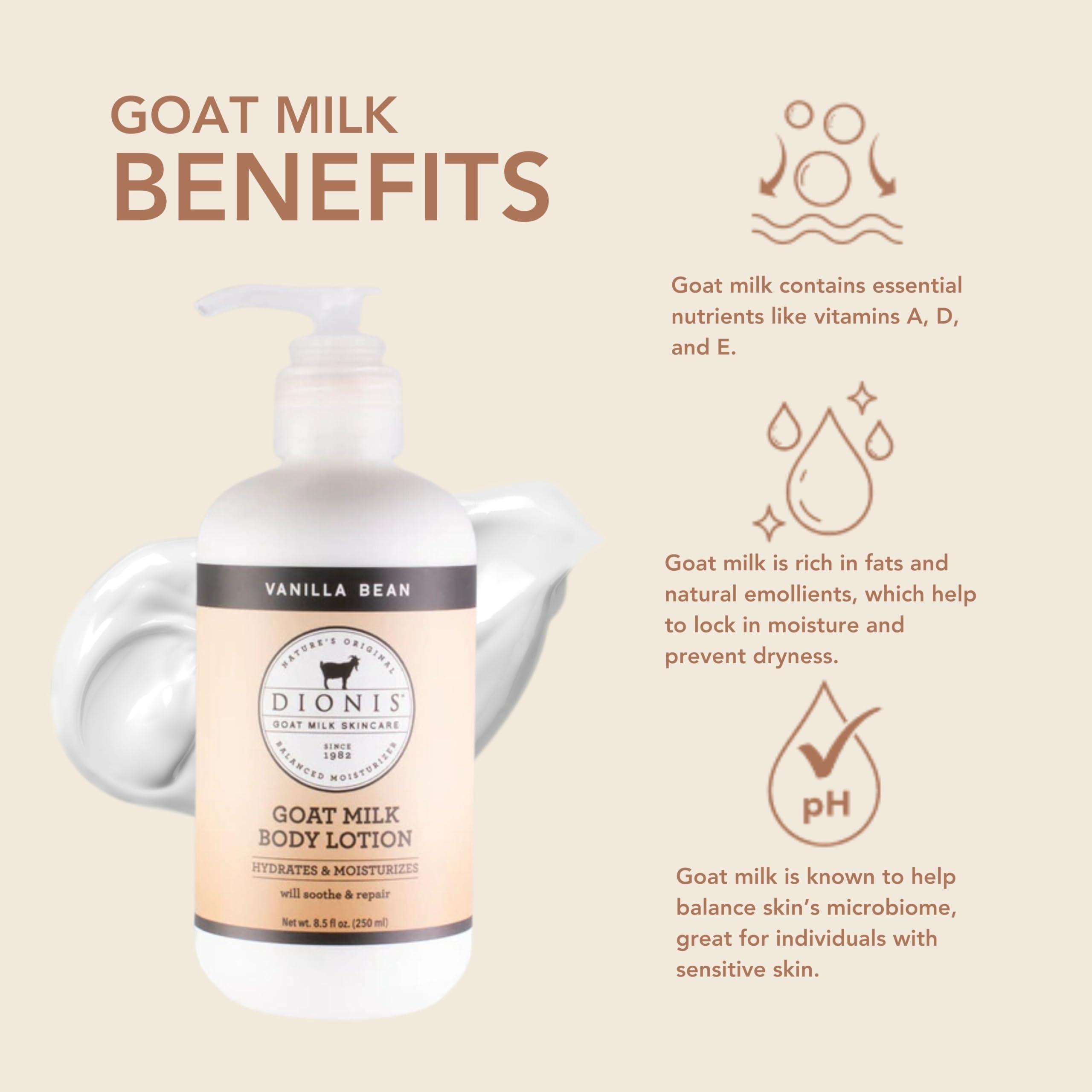 Dionis Dionis Goat Milk Hydrating Skincare Scented Cream, Rich & Creamy Daily Moisturizing Vanilla Bean Body Lotion For Dry Skin, Made in the USA, Cruelty-Free & Paraben-Free, 8.5 oz Bottle