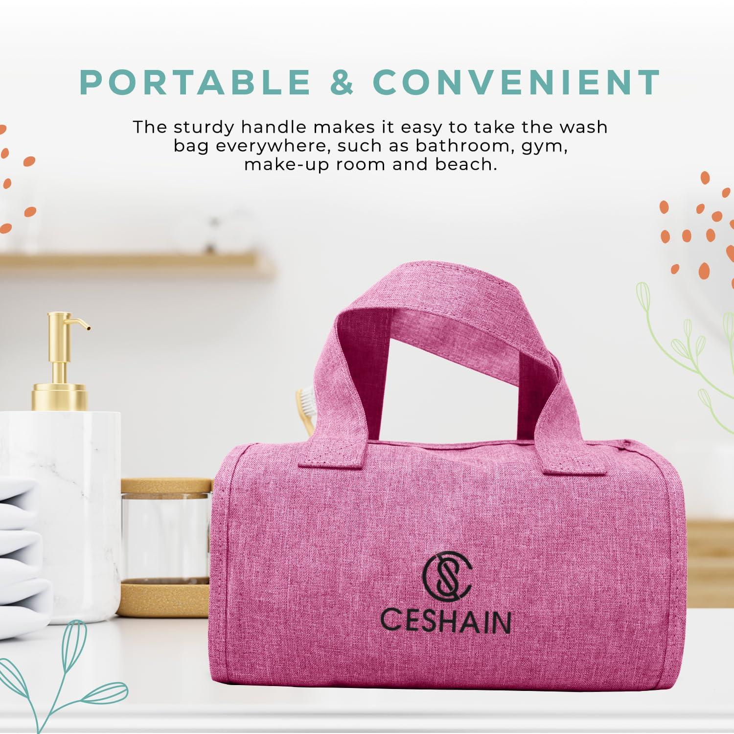 Ceshain 4-in-1 Hanging Toiletry bag - Roll-Up Makeup Bag - 4 Detachable PVC Zip Pouches 600D Oxford Fabric, Versatile Travel Toiletry Organizer Bag - Makeup, Cosmetics, First Aid, Medicine Personal Care,