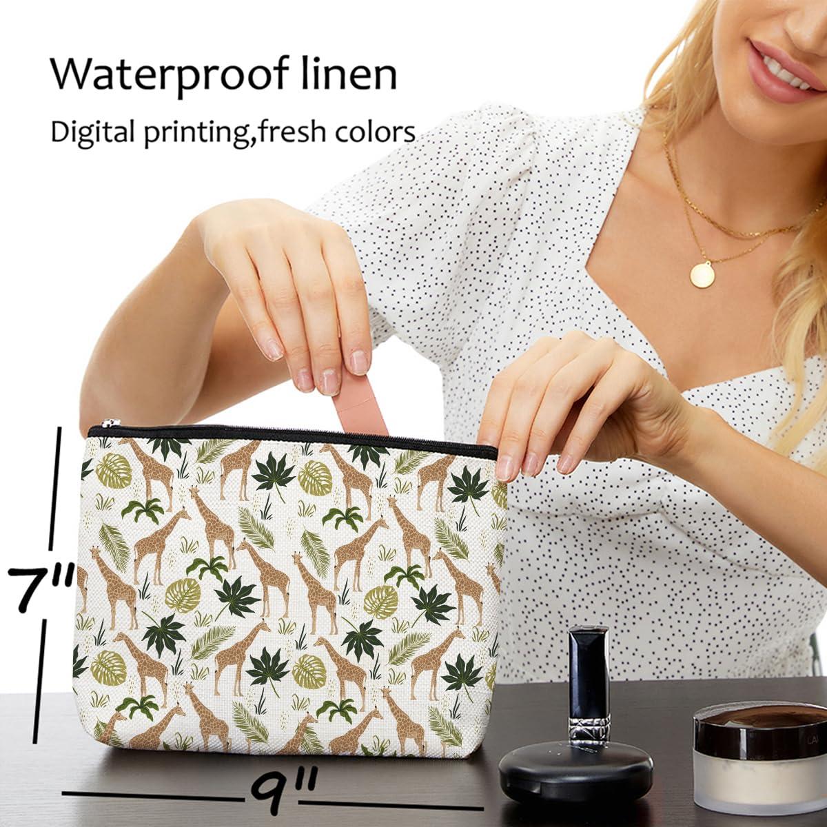 Blue Leaves Cute Giraffe Makeup Bag Giraffe Gifts Giraffe Lovers Gifts Rainforest Travel Accessories Bag Mothers Day Christmas Birthday Gift Ideas for Women Animal Lovers Friends Mother Sister Appreciate Gifts