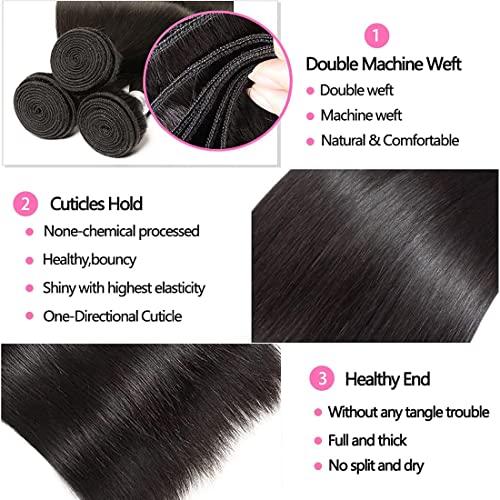 Cranberry Hair Cranberry Hair 3 Bundles Virgin Straight Hair Human Hair Extension Brazilian Hair Unprocessed Natural Black (14 16 18Inch)