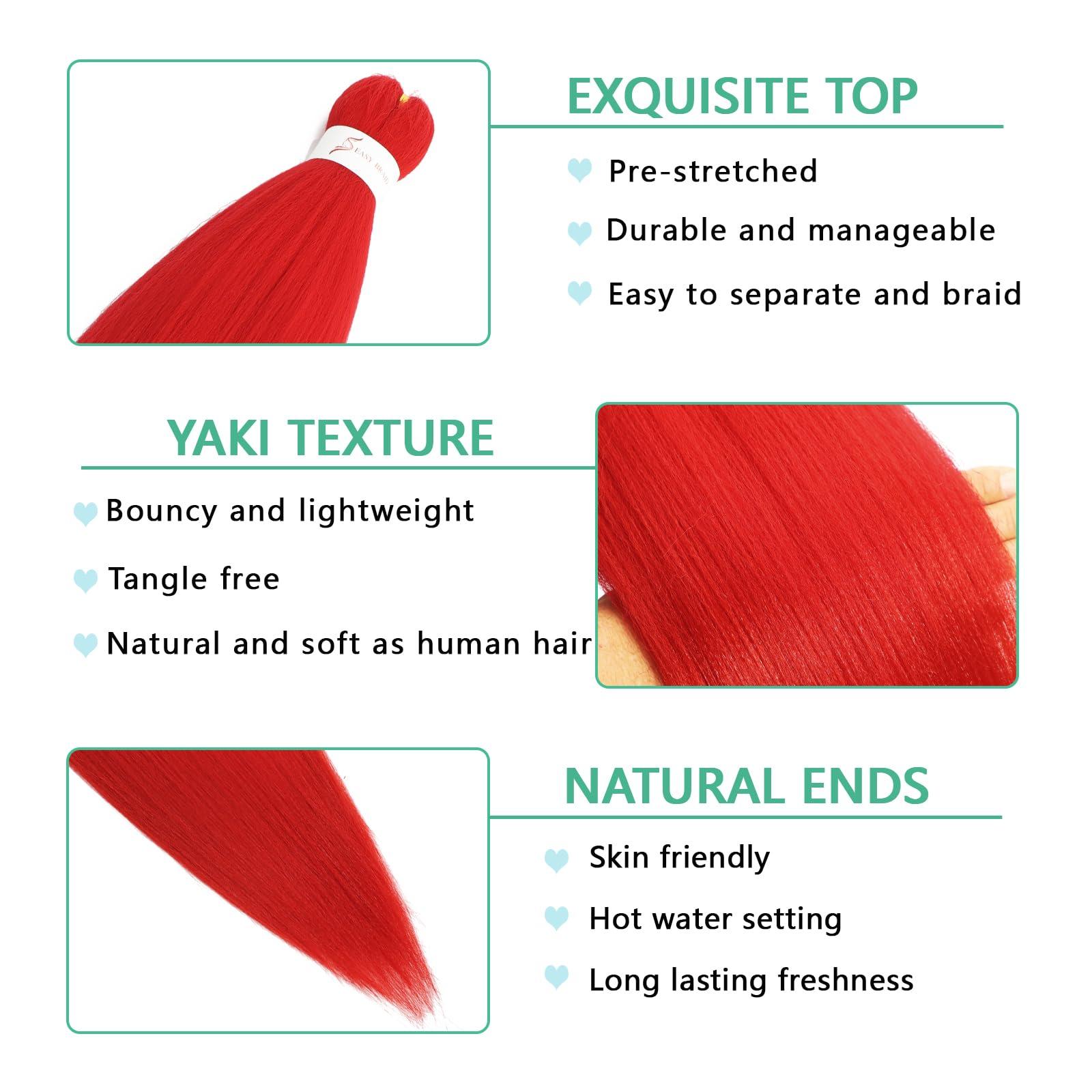 Dilekay Dilekay Prestretched Braiding Hair Red Hair for Braiding 28 Inch Long Braids Hair Extensions 6 Packs Soft Yaki Straight Pre Stretched Braiding Hair Red Braid in Hair Extensions