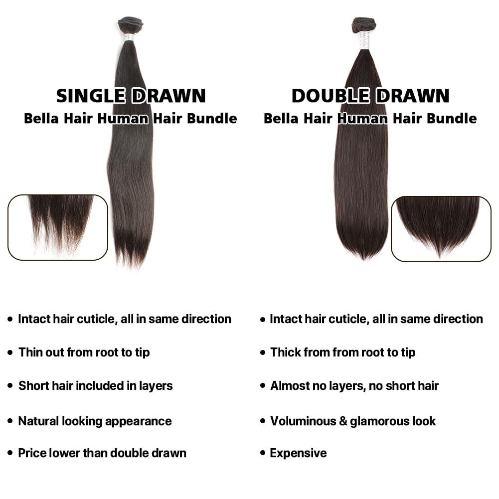 Bella Hair Bella Hair Double Drawn Human Hair Bundle Straight | Full Cuticle in Same Direction | Thick Ends & Extra Long Lifespan | Remy Virgin Hair Weave (14\"14\")