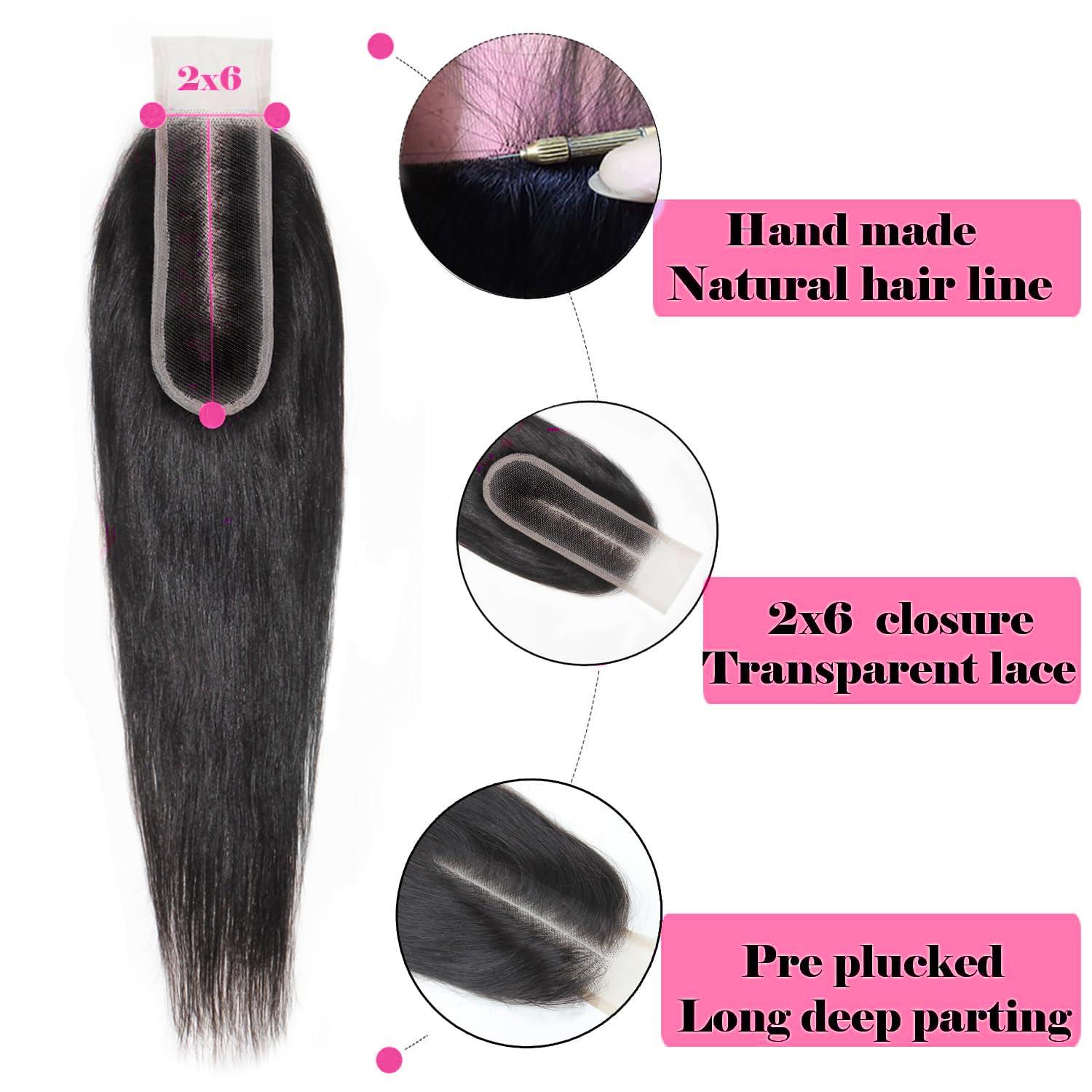 Jinhongze Straight Closure 2x6 Lace Closure Human Hair Middle Part Closure Straight HD Transparent Lace Closure 2x6 Human Hair Kim K Closure 12inch
