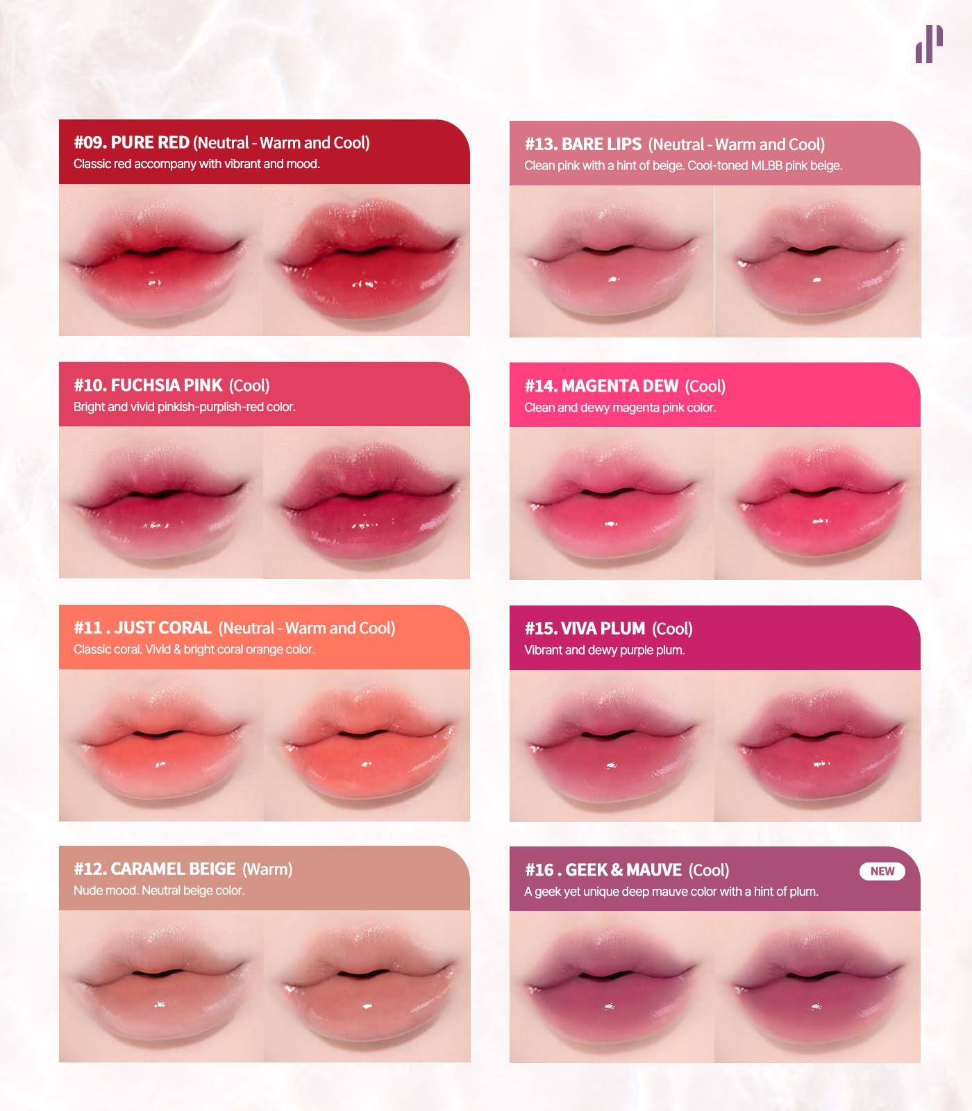 Heart Percent Heart Percent Dote On Mood Pure Glow Tint, Watery & Lightweight Moisturizing Lip Stain Long Lasting Liquid Lipstick 6.8g, 07. Fig Rose