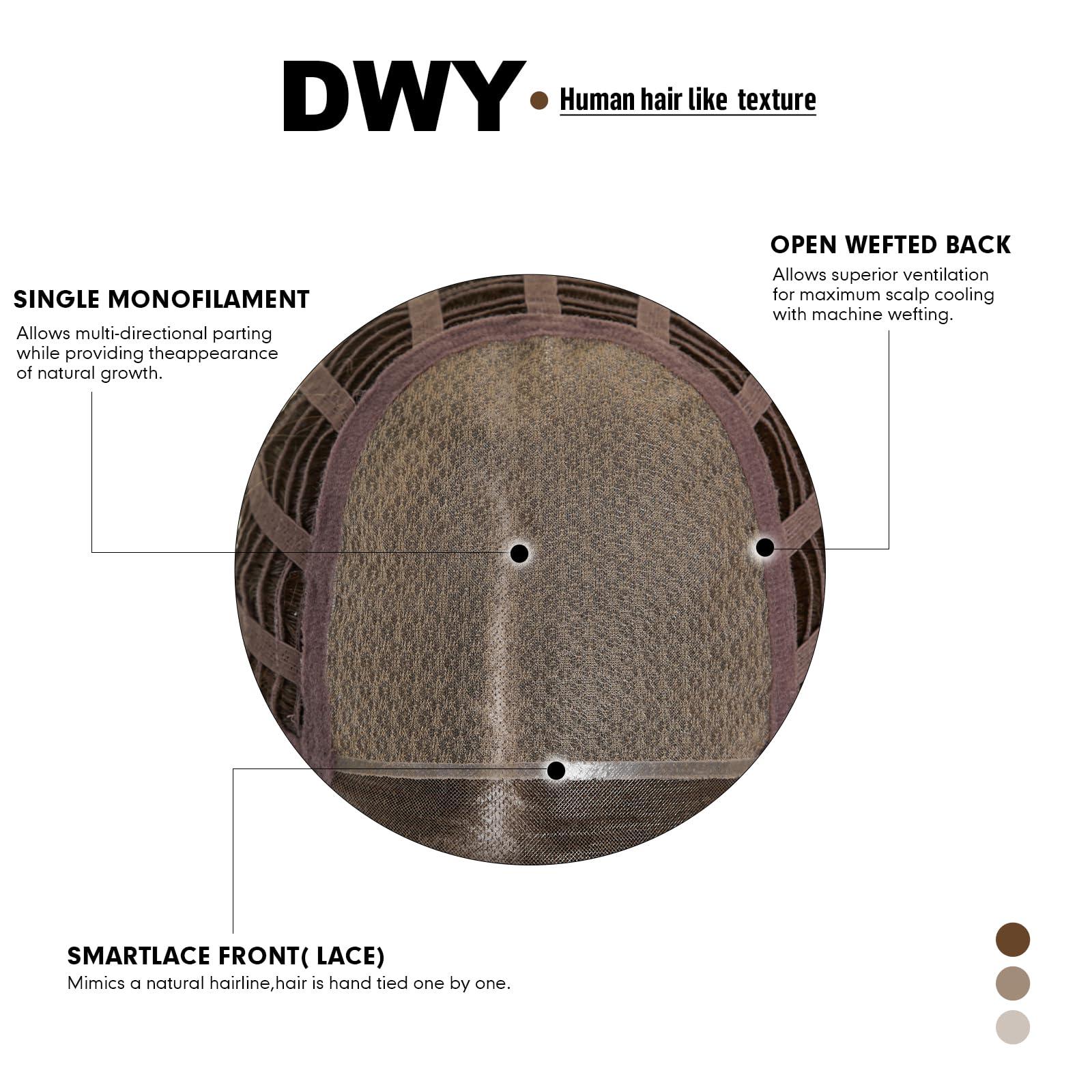 DWY DWY Long Wavy Brown Synthetic Lace Front Wigs Mono Top Futura Hair Wig for Women Brunette Wig Free Part Monofilament Glueless Wigs for Daily Use