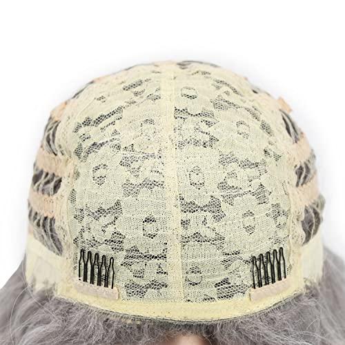 Fencca Fencca Grey Long Curly Wig Synthetic Mixed Gray Wave Curly Wigs for Women Free Part Full Curly Wig Layered Long Wavy Grey Wig