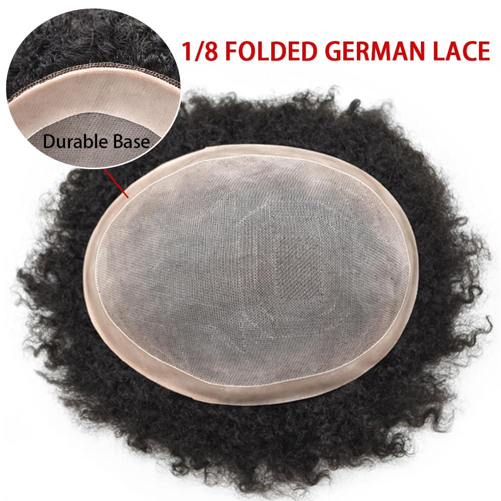 RESHE RESHE Afro Toupee For Black Men Human Hair Pieces NPU Monofilament Mens Toupee Wave Hair Units For Black Mens Toupee Hair Replacement System For Man8X10 8MM Afro Wave#1B Off Black
