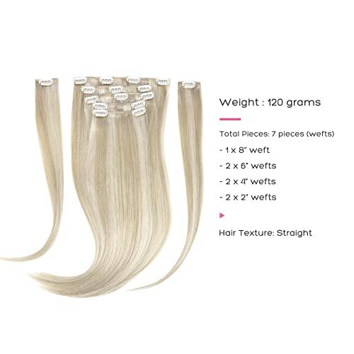 marat Marat Hair Extensions Clip in Human Hair, Ash Blonde Highlighted Platinum Blonde Clip in Hair Extensions 16 inch 120g Straight Clip in Hair Extensions Human Hair