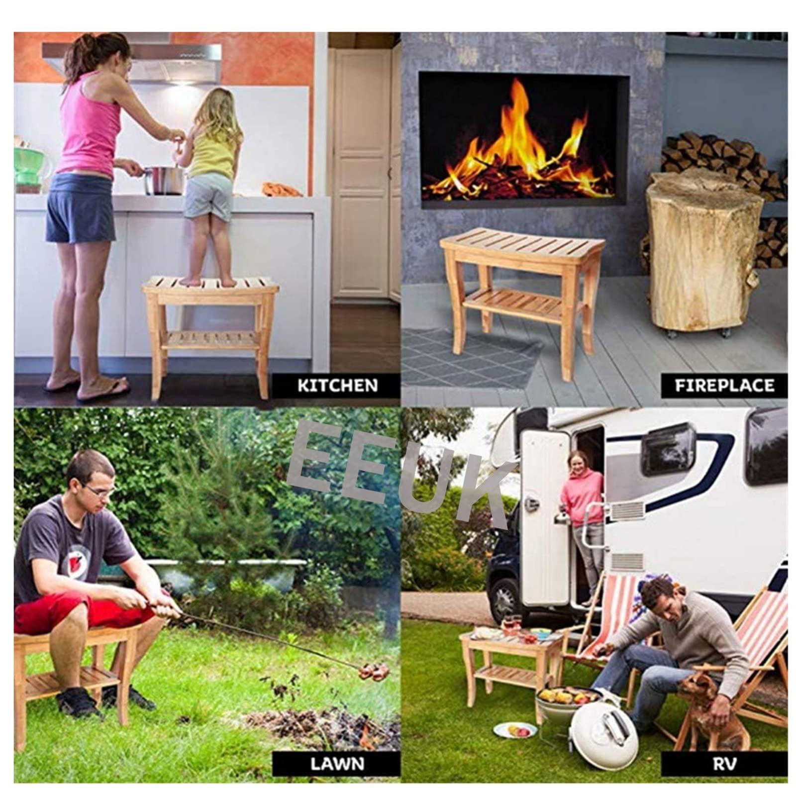 MQSS MQSS Shower Bench Wood Waterproof, Bamboo Teak Shower Stool for Shaving Legs with 2-Tier Storage Shelf Shower Spa Chair Seat for Indoor Outdoor