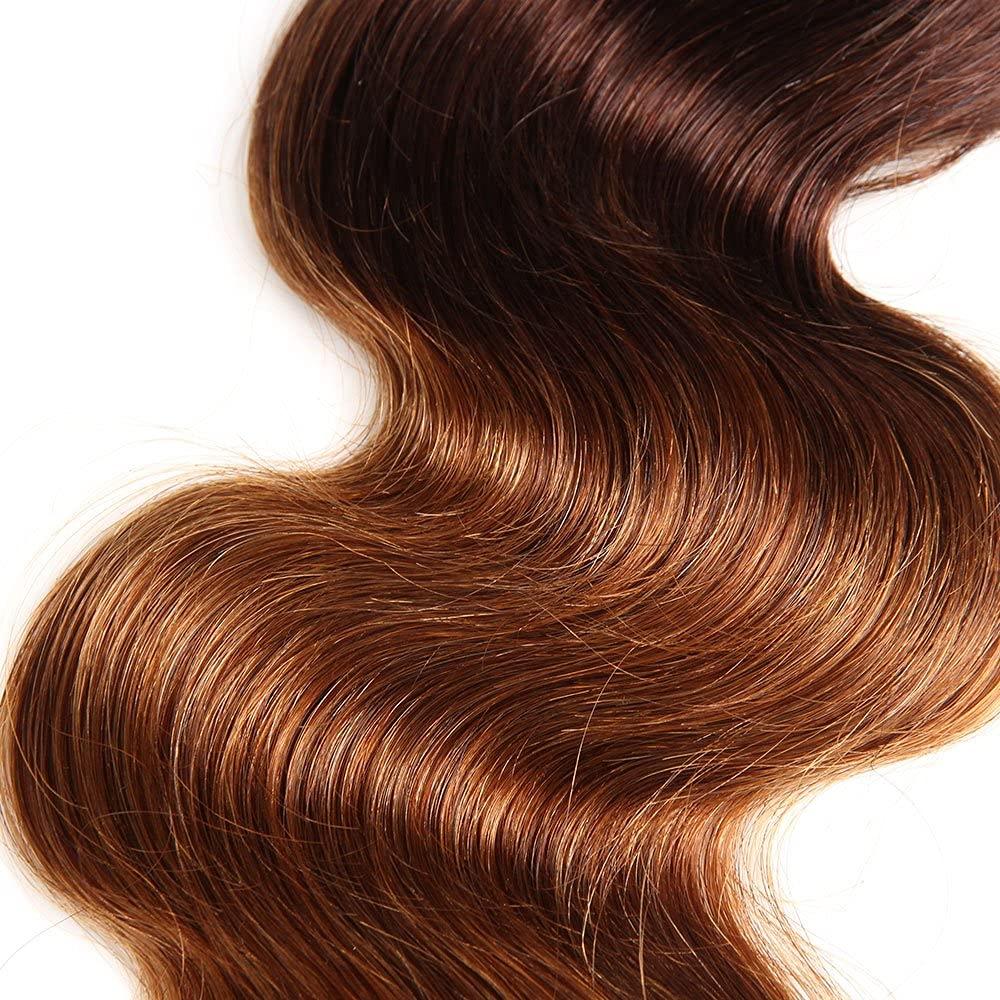 FASHION VILA 2 Tone Ombre Brazilian Human Hair Bundle Virgin Hair Body Wave One Bundles Human Hair Weave Body Wave Human Hair Extensions T4/30 Medium Brown/Medium Auburn(30 Inch)