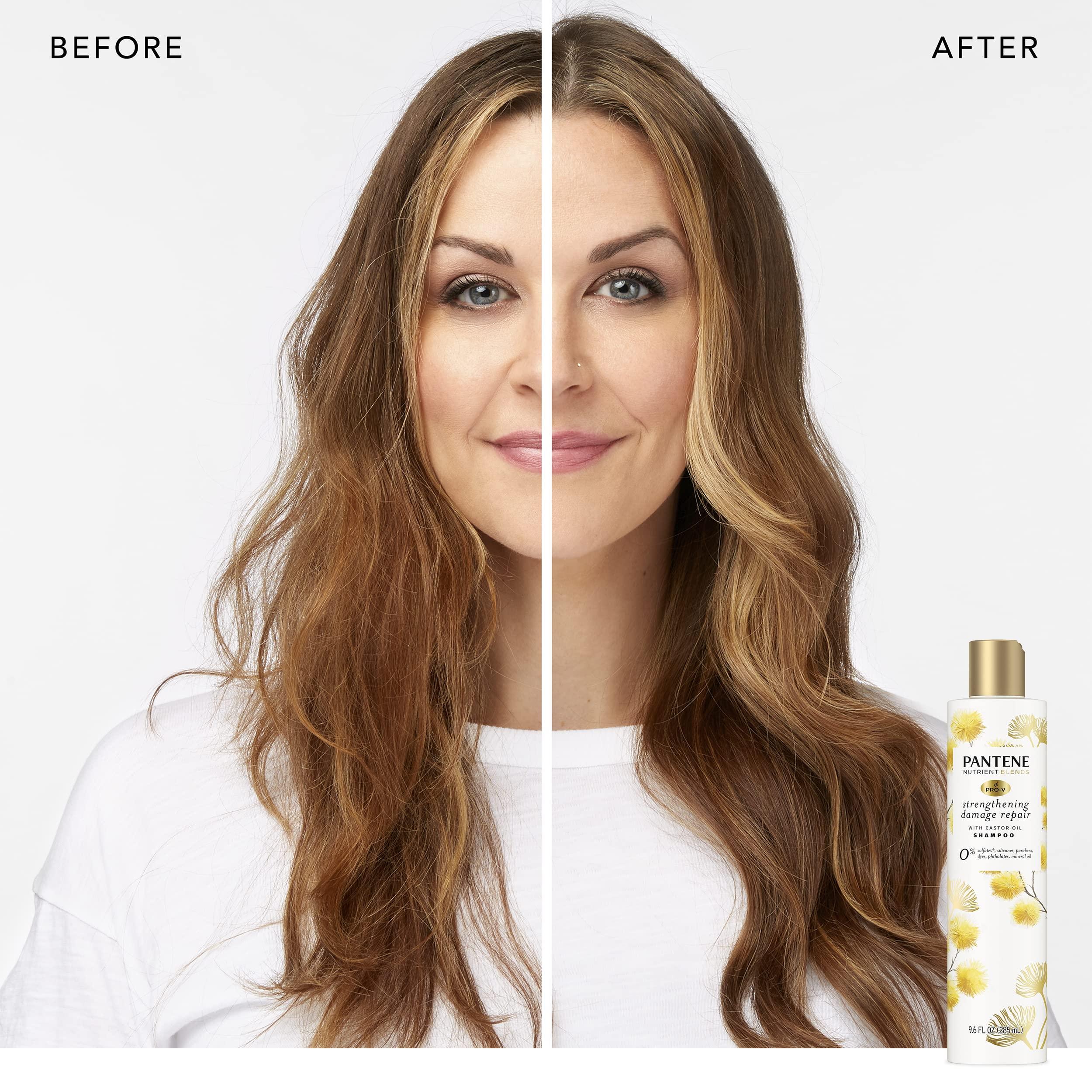 Pantene Pantene Sulfate Free Shampoo, Hair Strengthening Anti Frizz Damage Repair Shampoo with Castor Oil, Safe for Color Treated Hair, Nutrient Blends, 9.6 oz