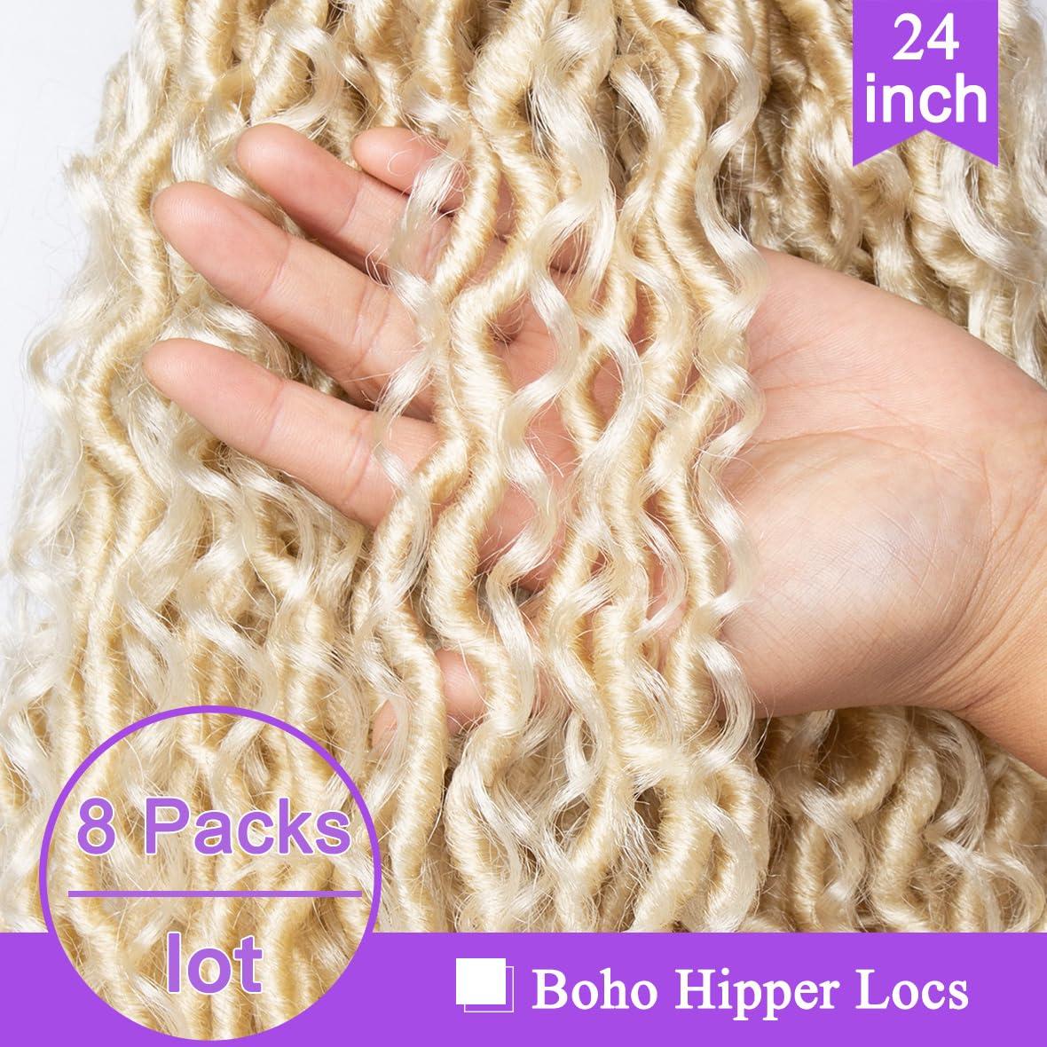 ZRQ ZRQ 8 Packs 613 Goddess Locs Crochet Hair 24 Inch Blonde River Locs Croceht Braids, Pre Looped Long Bohemian Locs Boho Style Hipple Locs With Curly Ends 613#