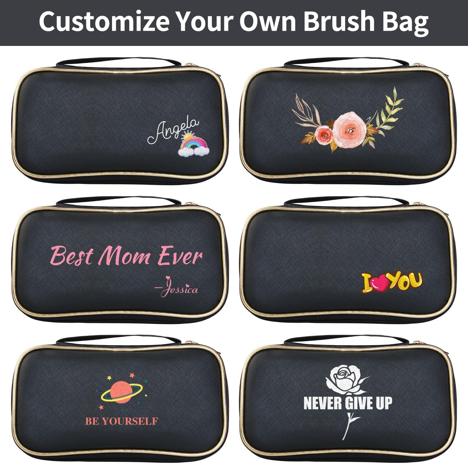 Vebermo Personalized Gift Custom Makeup Brush Set with Custom Brush Bag, 15 Pcs Premium Synthetic Personalized Makeup Brushes Foundation Eyeshadow Brush Powder Blush Concealers Brush Set(Champagne)