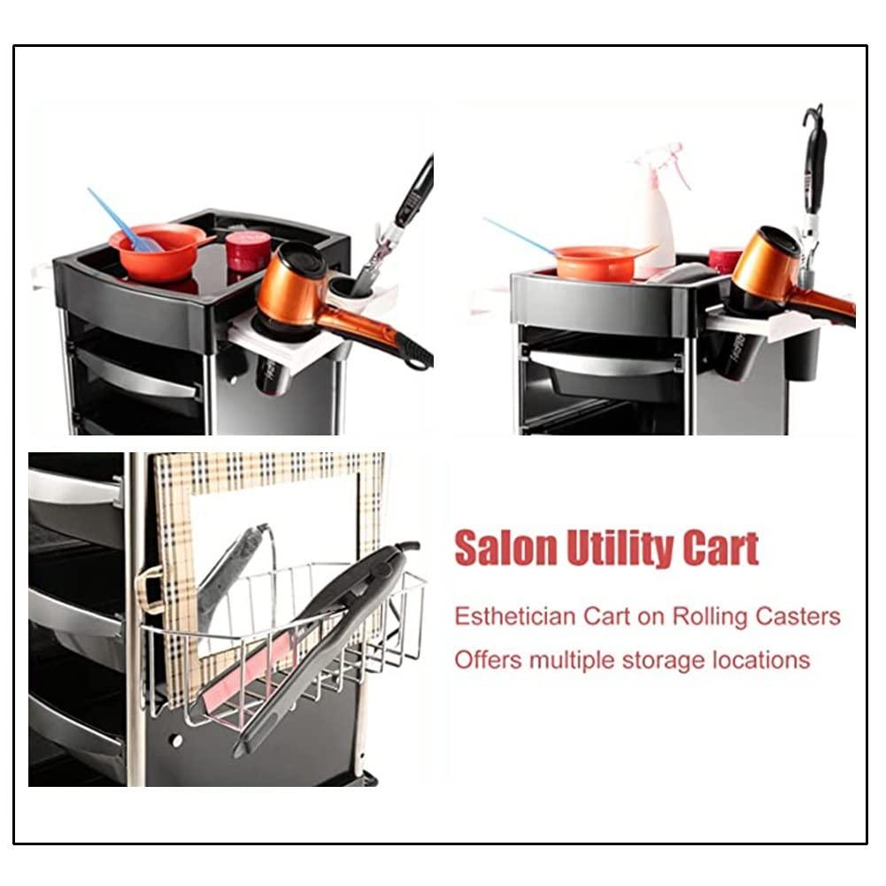 ma hai fei MAHFEI Salon SPA Rolling Trolley, Hair Stylist Cart Beauty Hairdressing Tool Storage Cabinet W/Hairdryer Holder Place Towel/air Duct/tinfoil/dye Sweep/Push Cut