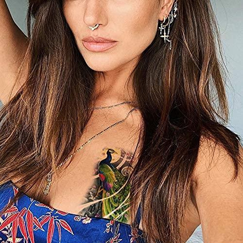 LEOARS Arm Sleeve Temporary Tattoos, Fake Peacock Half Arm Tattoos and Full Sleeves Tattoo Sticker for Women Men Makeup, 8-Sheet