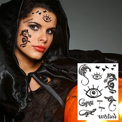 Kotbs Kotbs 6 Sheets Black Totem Barbed Wire Animal Temporary Face Tattoos, Halloween Temporary Tattoos for Men Women, Waterproof Fake Tattoo Stickers for Kids Adult Halloween Costume Accessories and Partie
