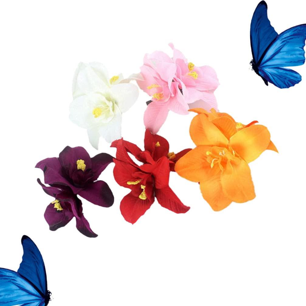 INOOMP INOOMP 5pcs Artificial Hair Clip Hawaiian Hibiscus Plumeria Hairpin Orchid Headdress Headwear Hawaii Hawaiian Plumeria Clips Bridal Wedding Party Beach for Woman Girl Lady