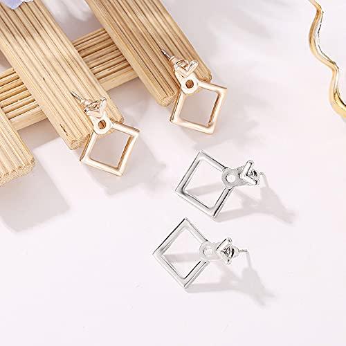 Doubnine Doubnine Front Back Earrings Stud Jacket Dainty Geometric Prismatic Frame Silver Gold Jewelry for Women (silver)