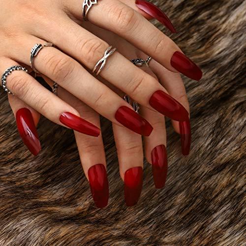 Blufly Blufly Glossy Press on Nails Long Square Coffin Fake Nails Acrylic False Nails Tips Ballerina Nails for Women and Girls (Blue) (Style D)