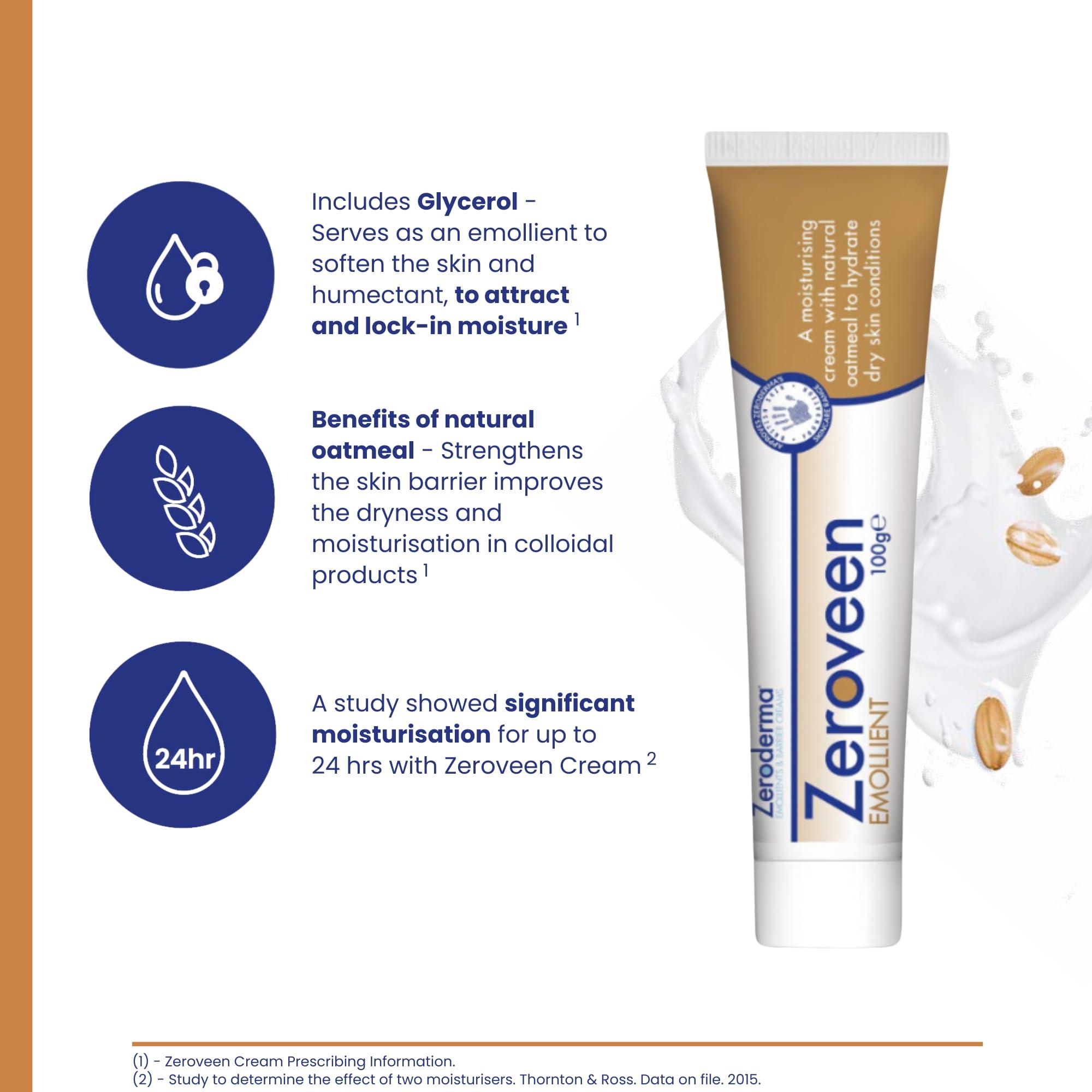 Zeroderma Zeroderma Zeroveen Emollient 100g - 2In1 Moisturising Cram and Wash with Natural Oatmeal