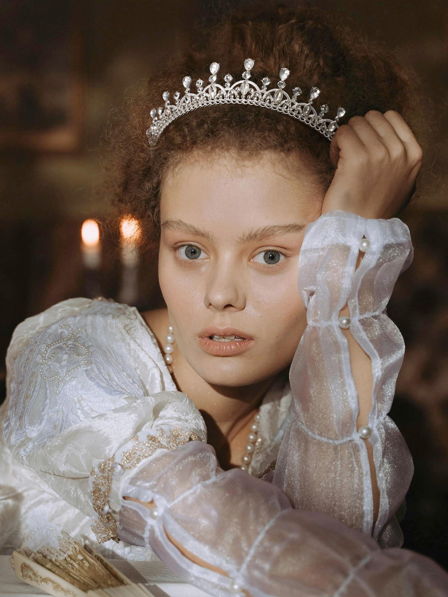 SWEETV SWEETV Princess Tiara for Women, Crystal Wedding Tiaras for Bride, Silver Crown for Birthday Quinceanera Pageant Party Prom,Costume Hair Accessories Gift, 01 Silver