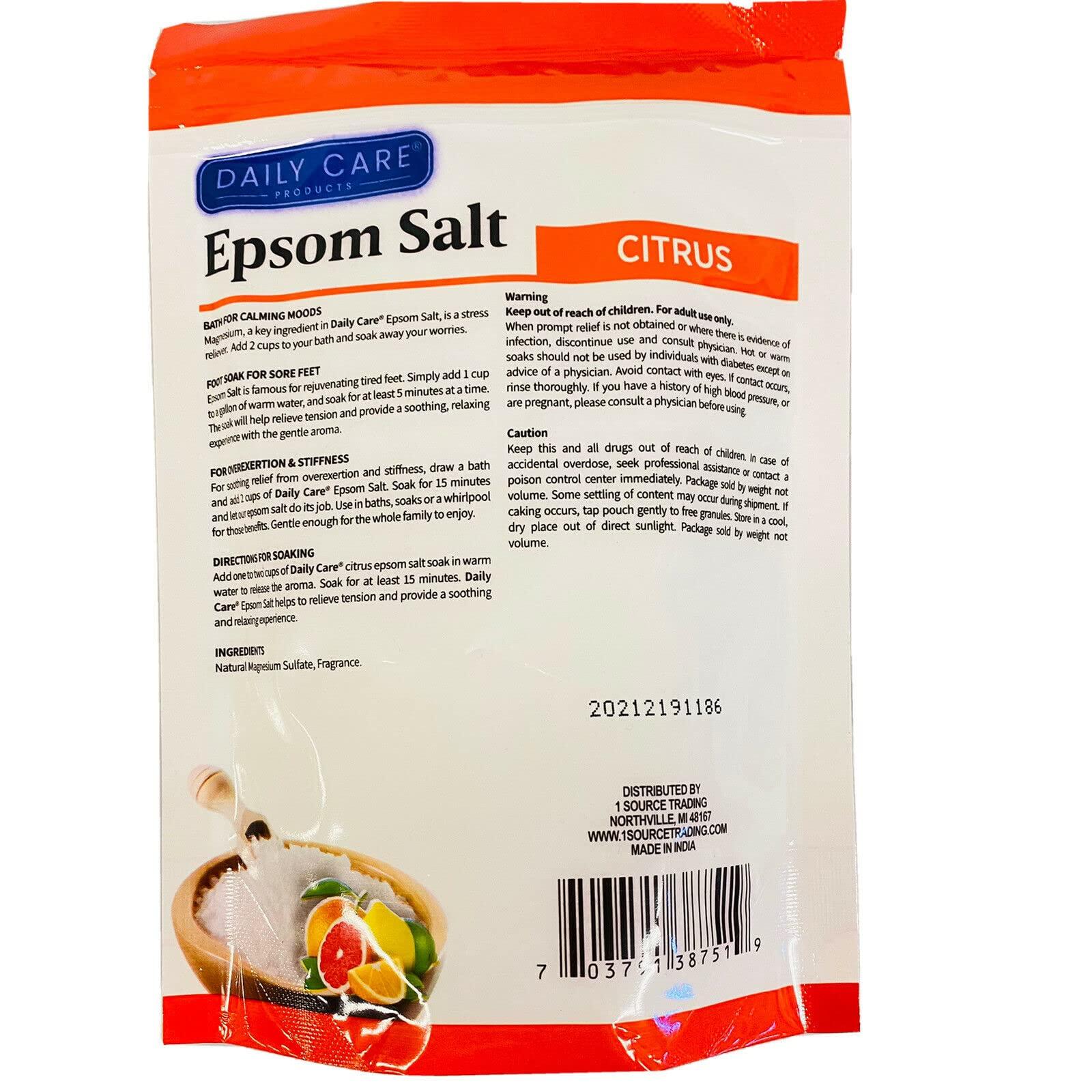 Daily Care Post Workout Recovery Magnesium Bath & Foot Soak Epsom Salt Citrus Reduce Inflammation Soothe Muscles - 2lbs