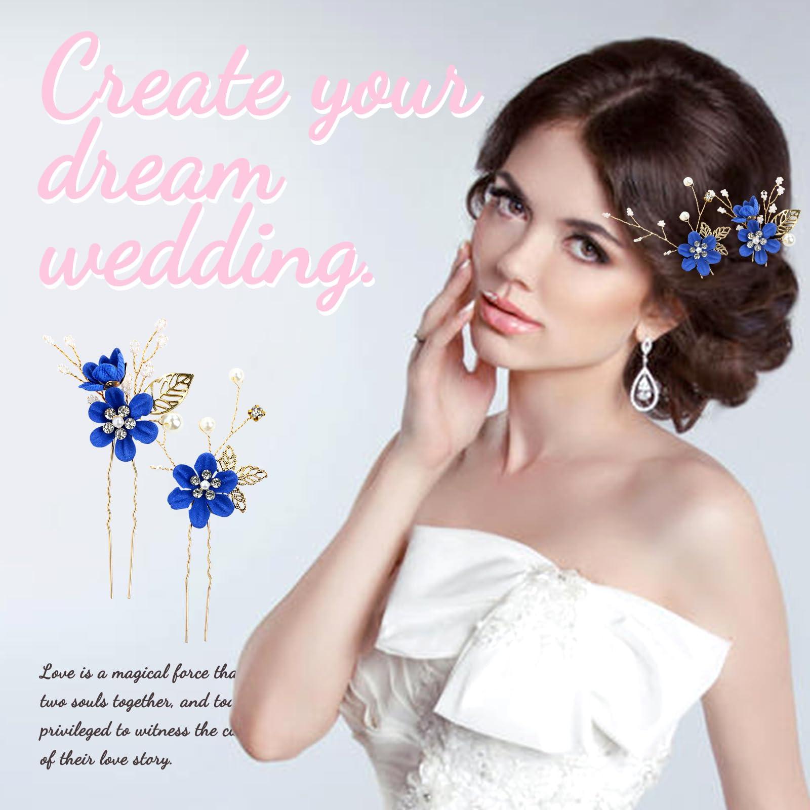 inSowni inSowni 20 Pack Classic White Dusty Pink Blue Flower Bridal Wedding Hair Side Combs+U-shaped Flower Hair Pins+Twist Spiral Pearl Hair Pins Pieces Headpieces Accessories for Brides Bridesmaids Women