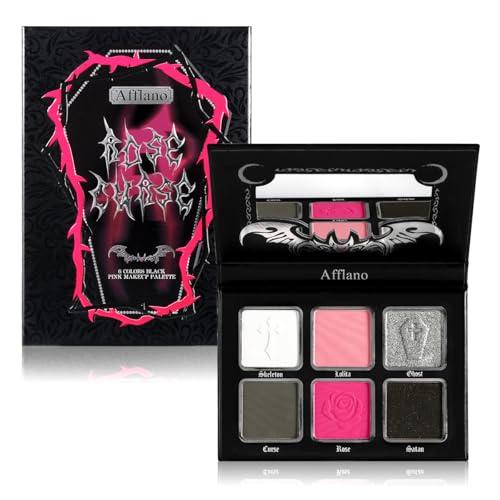 Afflano Afflano Pink Goth Eyeshadow Palette, Pink Smokey Eyes Makeup Eyeshadow Pallet With Mirror, for Goth Girls and Women Long Lasting Daily Valentine makeup, Dark Emo Halloween Clown SFX Gothic Looks