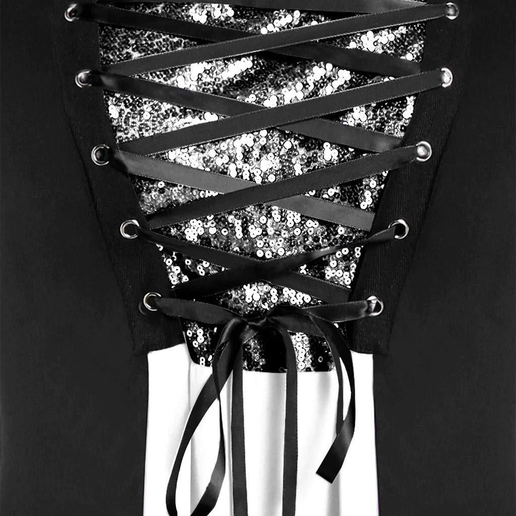 Aniywn Aniywn Plus Size Womens Halloween Tops, Flare Long Sleeve Sequined Lace Up Gothic Costume Tunic Tee Shirt White