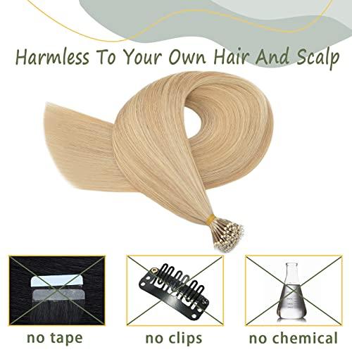 SEGO SEGO Nano Bead Ring Human Hair Extension Pre Bonded Nano Tip Remy Hair Extensions Micro Beads Rings Loop Hand Tied Hairpiece 18 Inch #18P613 Ash Blonde&Bleach Blonde 1g/strand 50g/pack
