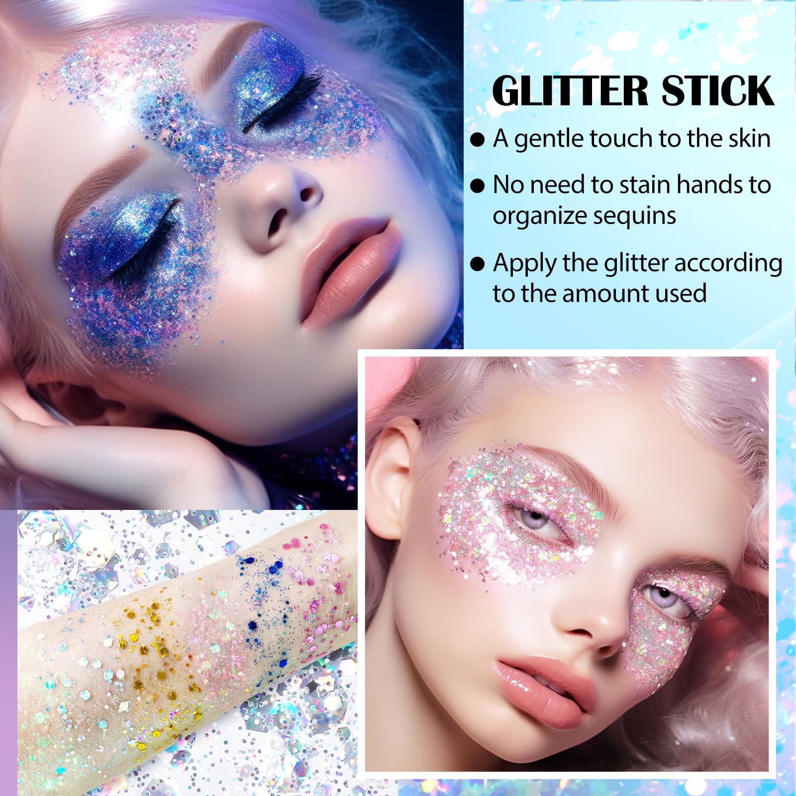 DAGEDA DAGEDA Silver Body Glitter Stick, Mermaid Face Glitter Makeup Holographic Sequins, Hair Glitters Eyeshadow Body Shimmer for Rave Accessories,Glitter Face Paint for Women Rave Festival