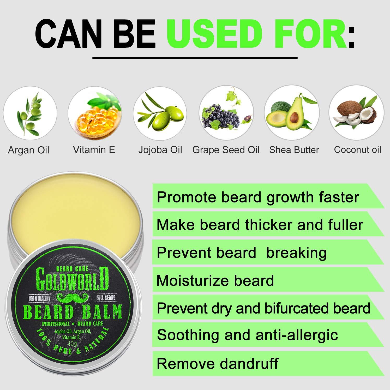 GoldWorld Beard Kit Beard Grooming Kit w/Beard Wash/Shampoo Beard Oil Balm Brush Comb Scissor Bag e-Book Christmas Stocking Stuffers Gifts Ideas for Men Him Dad Boyfriend Husband Mens
