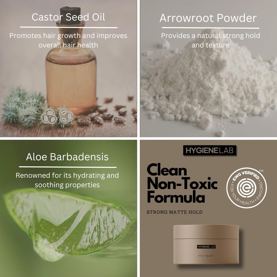 HygieneLab HygieneLab Men\'s Hair Gel - EWG Verified, Strong Hold, Matte Finish, Weightless Texture, Sandalwood Scent, Non-Toxic Clean Formula, Suitable for All Hair Types